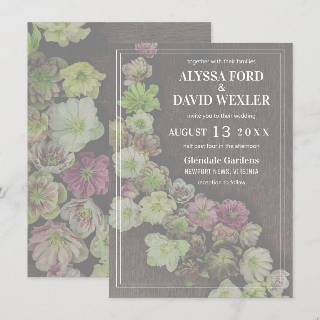 CLASSIC Garden Hellebore Wood Wedding Einladung (Vorne/Hinten)