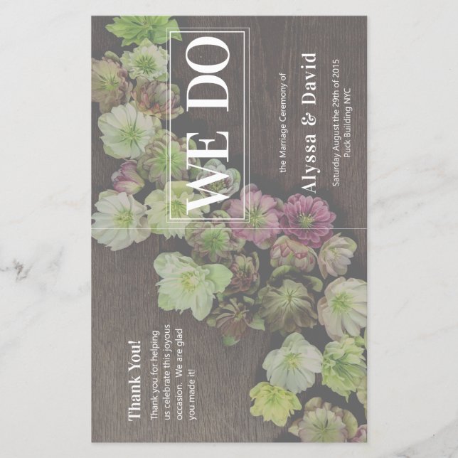 CLASSIC Garden Hellebore Wood Wedding Program (Vorderseite)