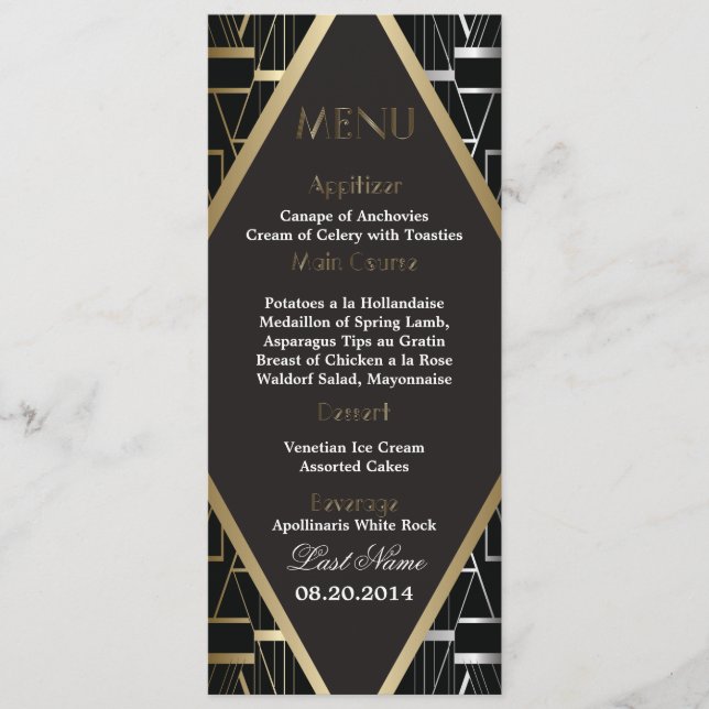 Classic Gatsby Deco Menu Mariage 2 (Devant)