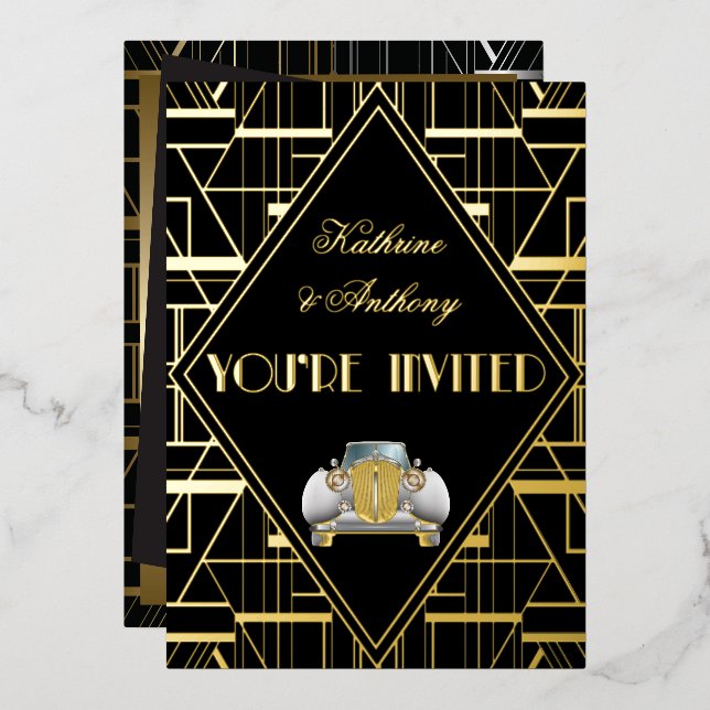 Classic Gatsby Deko Wedding Einladung (Vorderseite/Rückseite)