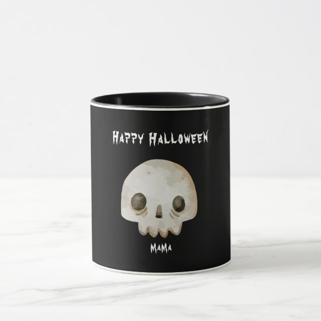 Classic Ghost Skeleton Happy Halloween Mama Tasse (Zentrum)