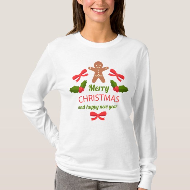 Classic Gingerbread Christmas Long Sleeve USA T-Shirt (Vorderseite)