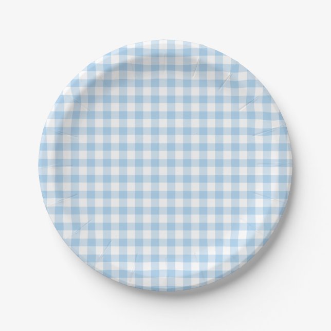Classic Gingham Baby Blue Pappteller (Vorderseite)