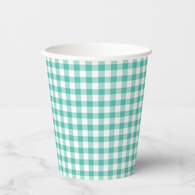 Classic Gingham Bluegrass Green Pappbecher (Vorderseite)