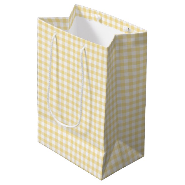 Classic Gingham Canary Yellow Mittlere Geschenktüte (Vorderseite Schrägansicht)