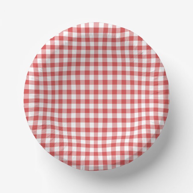 Classic Gingham Coral Red Paper Bowls Pappteller (Vorderseite)