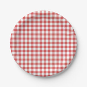 Classic Gingham Coral Red Pappteller