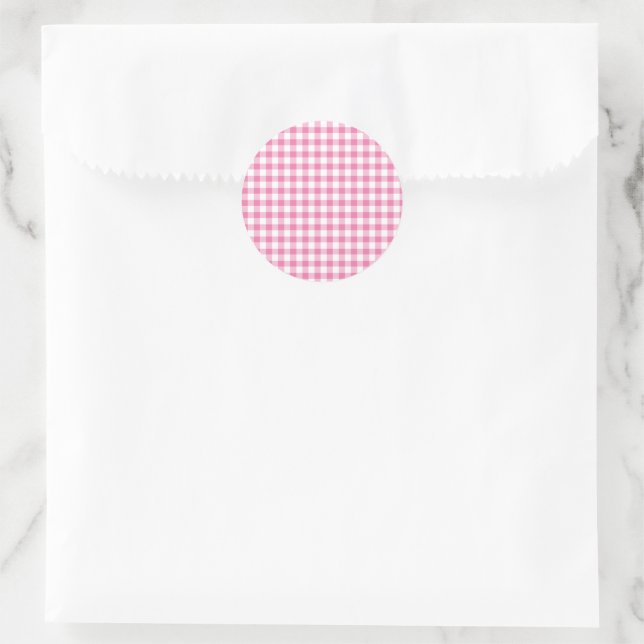 Classic Gingham Fuchsia Runder Aufkleber (Tasche)