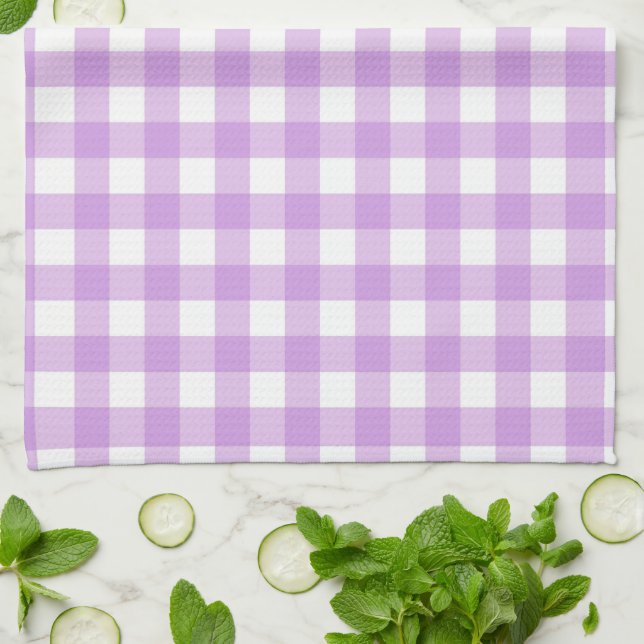 Classic Gingham Karo Kariert Pattern Lilac Geschirrtuch (Gefaltet)