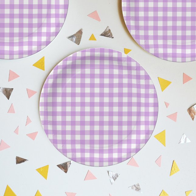 Classic Gingham Karo Kariert Pattern Lilac Pappteller (Von Creator hochgeladen)