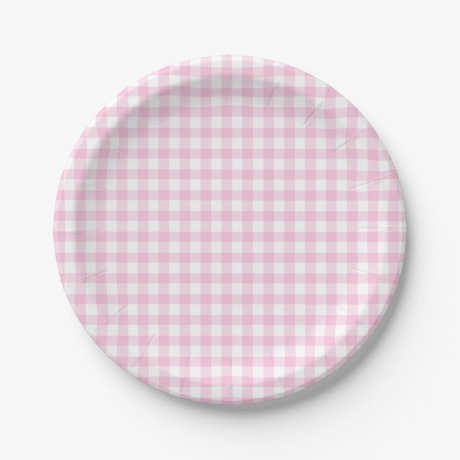 Classic Gingham Light Pink Pappteller (Vorderseite)