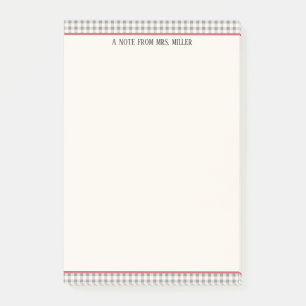 Classic Gingham Personalisiert Teacher Post-it Klebezettel
