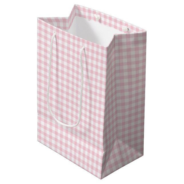 Classic Gingham Pink Mittlere Geschenktüte (Vorderseite Schrägansicht)