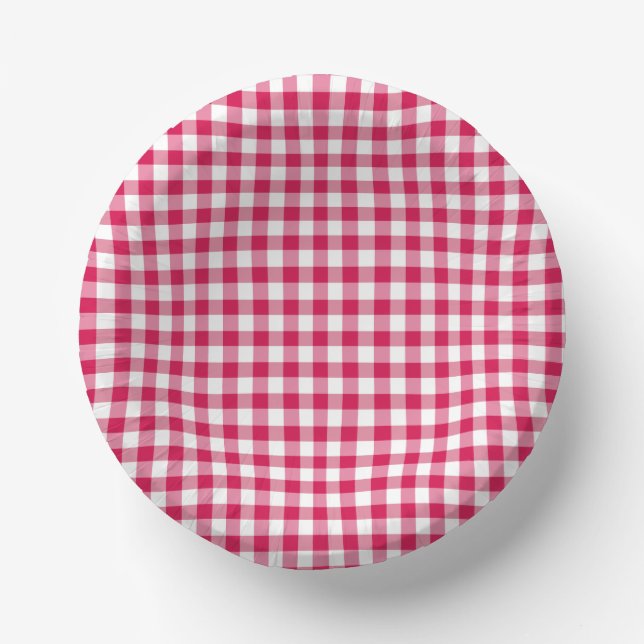 Classic Gingham Raspberry Pappteller (Vorderseite)