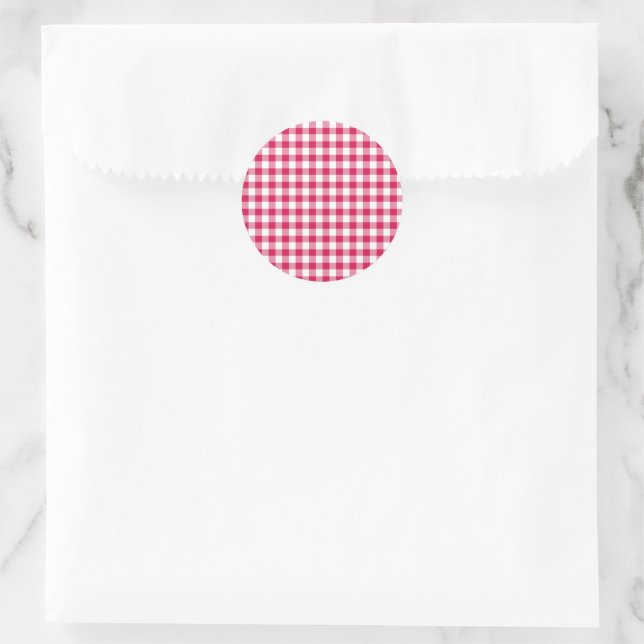 Classic Gingham Raspberry Runder Aufkleber (Tasche)