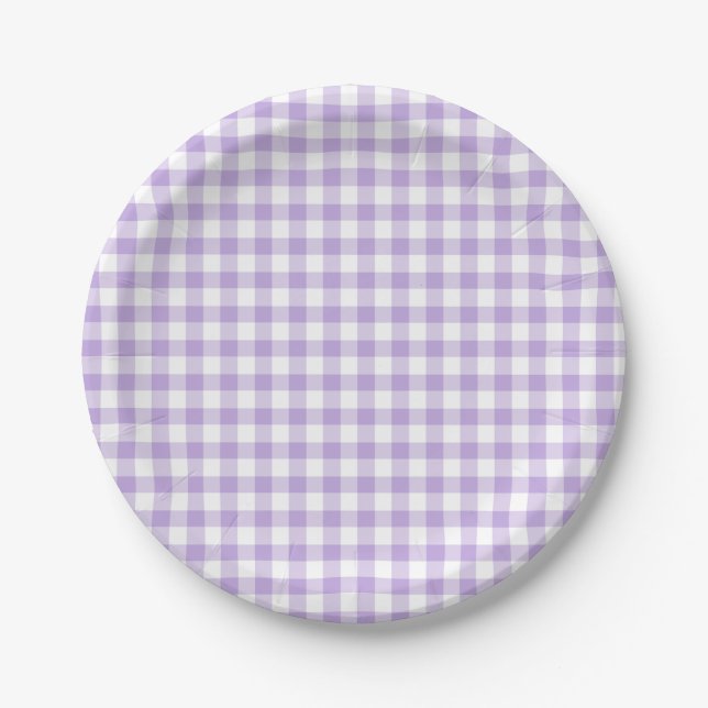 Classic Gingham Soft Lavender Pappteller (Vorderseite)