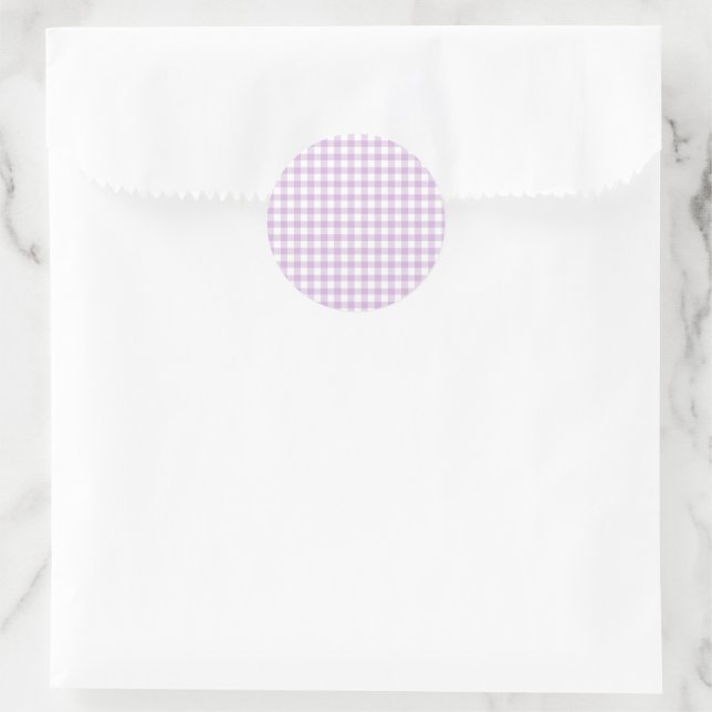 Classic Gingham Soft Lilac Runder Aufkleber (Tasche)
