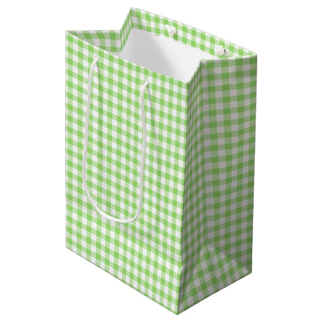 Classic Gingham Spring Green Mittlere Geschenktüte (Vorderseite Schrägansicht)