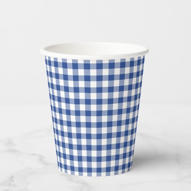 Classic Gingham True Blue Pappbecher (Vorderseite)
