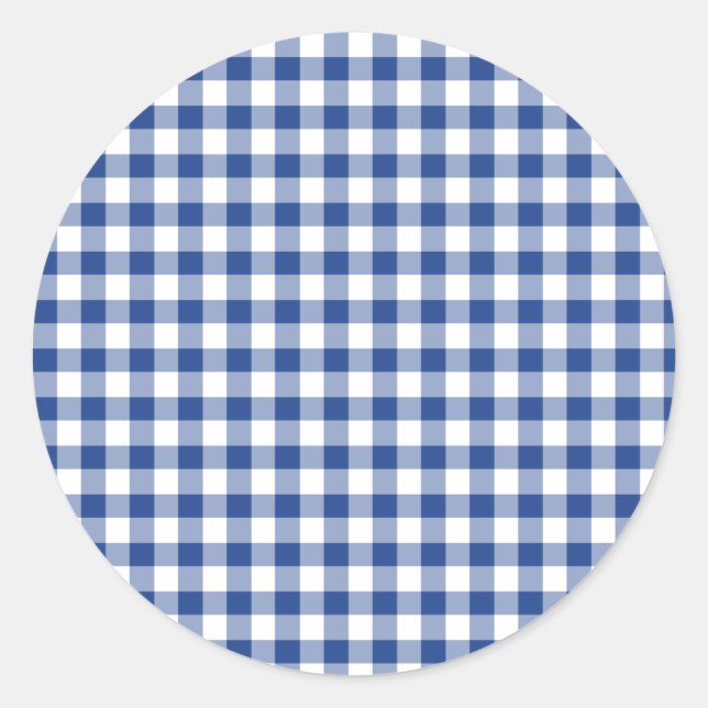 Classic Gingham True Blue Runder Aufkleber (Vorderseite)