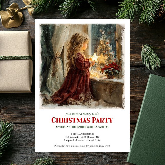 Classic girl awaits Santa printable Christmas  Einladung (Classic girl awaits Santa printable Christmas invite)