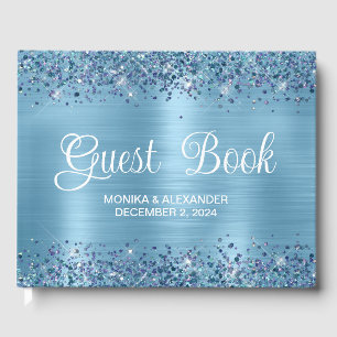 Classic Glittery Baby Blue Foil Wedding Guest Book Gästebuch
