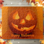 Classic Glows Carved Pumpkin<br><div class="desc">Dieses Halloween-Rätsel ist bereit für Sie, mit Ihrer eigenen Texterfassung, wenn Sie wünschen, zu personalisieren. Erstellt mit einem Foto eines klassischen, grinsenden Jack'o'lantern Kürbis in lebhaften Orange- und Gelbtönen.</div>