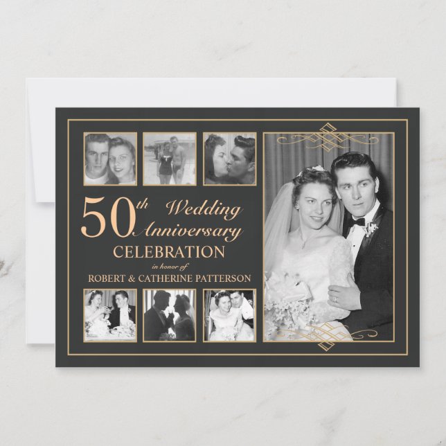 Classic Gold & Black Foto Hochzeit Jubiläum Einladung (Vorderseite)