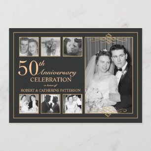 Classic Gold & Black Foto Hochzeit Jubiläum Einladung