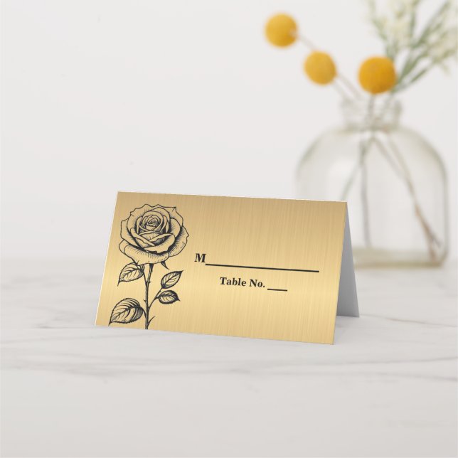 Classic Gold Black Rose Cartes de Place (Devant)