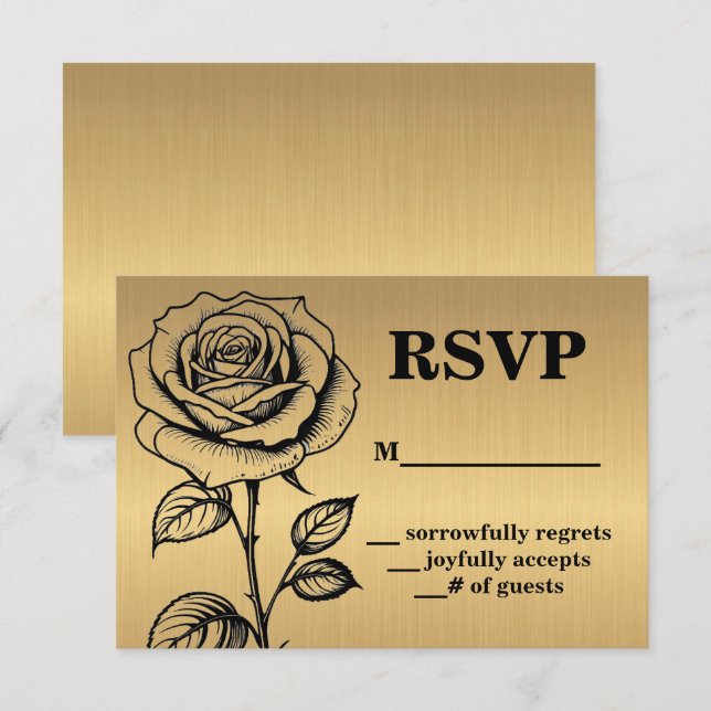 Classic Gold Black Rose UAWG Enclosure Cards Einladung (Vorne/Hinten)