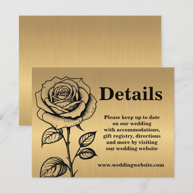 Classic Gold Black Rose Website Umschließungskarte Einladung (Vorne/Hinten)