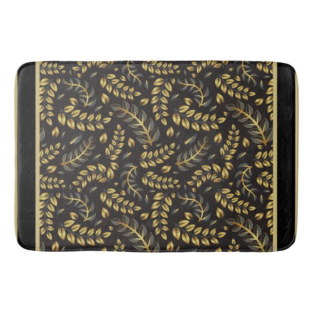Classic Gold Bronze-Blätter auf schwarz Badematte (Vorderseite)