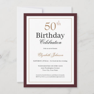 Classic Gold Burgundy 50th Birthday Party Einladung