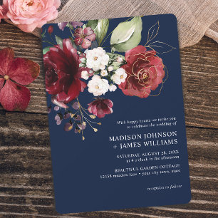 Classic Gold Burgundy Watercolor Floral Wedding Einladung