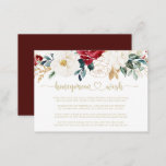 Classic Gold Burgundy White Floral Honeymoon Wish Begleitkarte<br><div class="desc">Diese klassische goldbordeauxfarbene,  weiße Flitterwochen-Wunschzettel ist perfekt für eine rustikale Hochzeit. Die Blume sind in den Farben Weiß,  Bordeaux und Gold gehalten,  Beeren mit grünem Blattwerk in eleganten Bouquets.</div>