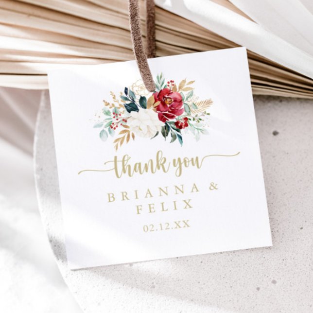 Classic Gold Burgundy White Floral Wedding Geschenkanhänger (Von Creator hochgeladen)