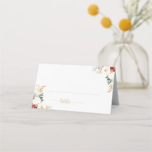 Classic Gold Burgundy White Floral Wedding Platzkarte
