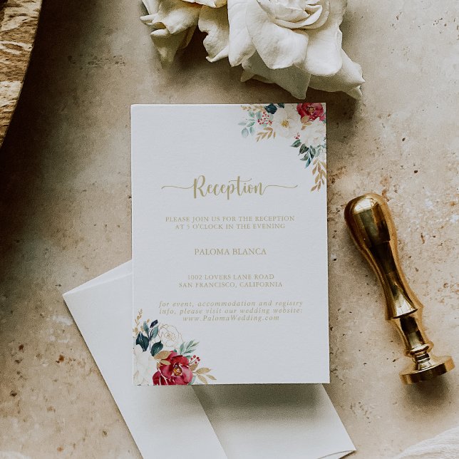 Classic Gold Burgundy White Wedding Reception Begleitkarte (Von Creator hochgeladen)