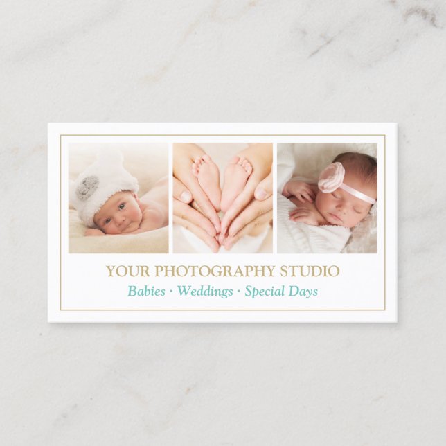 Classic Gold Color Frame Foto Collage Showcase Visitenkarte (Vorderseite)