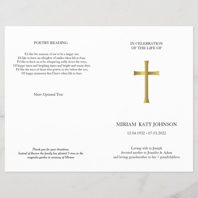 Classic Gold Cross, elegantes, faltbares Denkmal Flyer (Vorne)