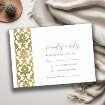 CLASSIC GOLD DAMASK FLORAL PATTERN WEDD RSVP