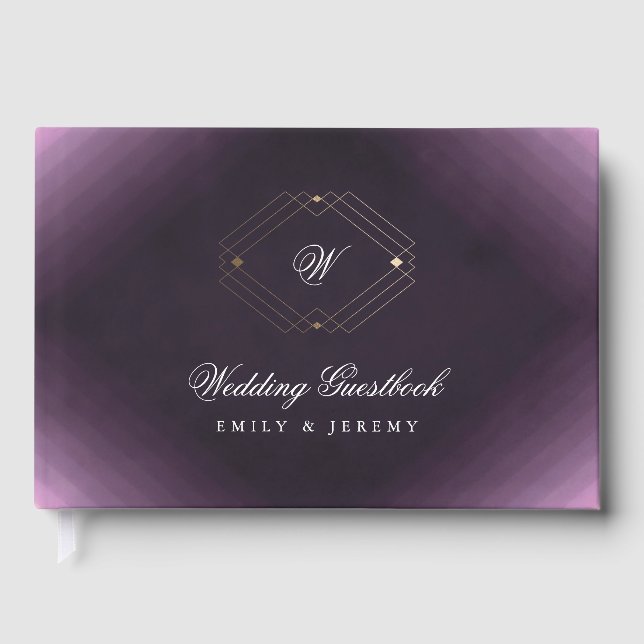 Classic Gold Deko Lila Calligraphy Monogram Gästebuch (Vorderseite)