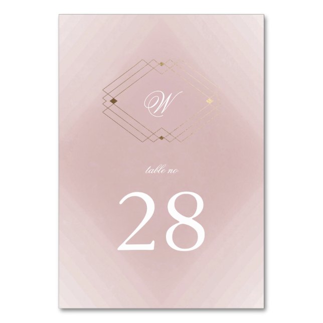 Classic Gold Dusty Rose Pink Monogram Wedding Tischnummer (Vorderseite)