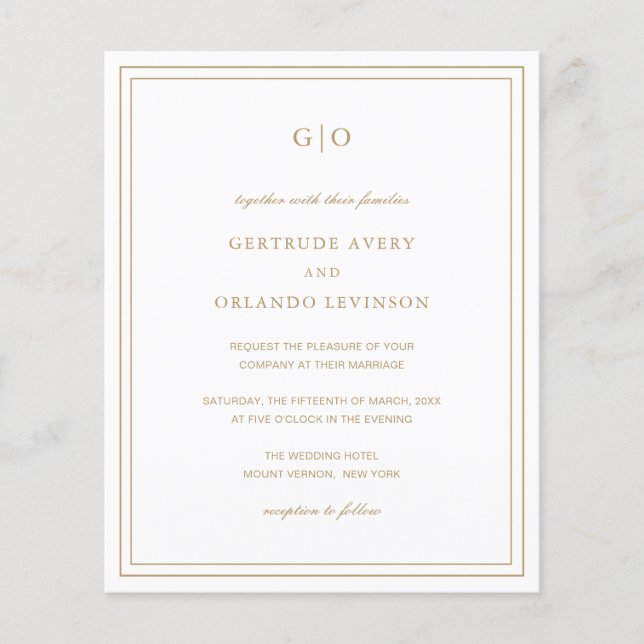 Classic Gold Elegante Budget Hochzeitseinladung Flyer (Vorne)