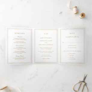 Classic Gold Elegante Wedding Dreifach Gefaltete Einladung