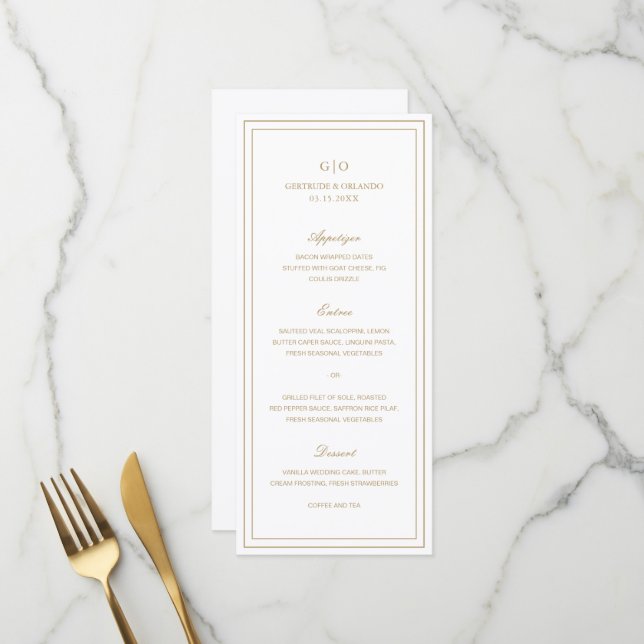 Classic Gold Elegante Wedding Menükarte (Vorderseite/Rückseite Beispiel)