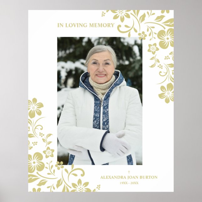 Classic Gold Floral Beerdigung Service Sehr geehrt Poster (Vorne)
