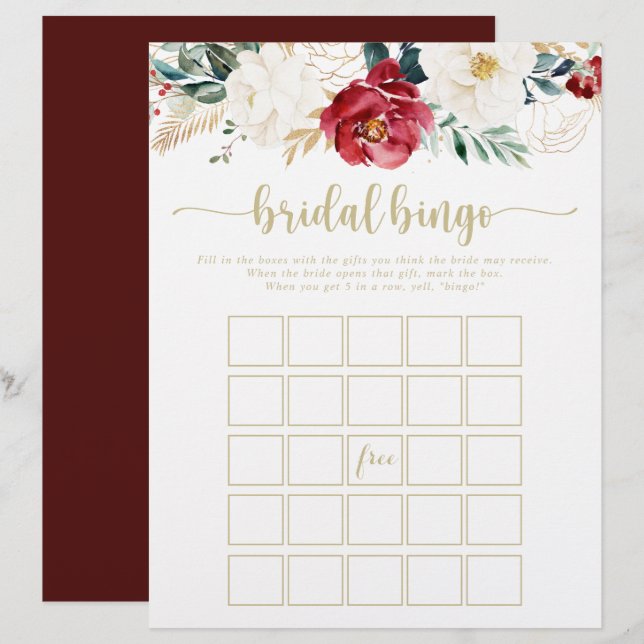 Classic Gold Floral Bridal Bingo Spiel (Vorne/Hinten)