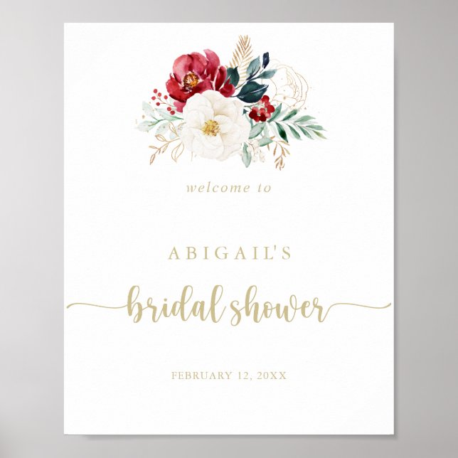 Classic Gold Floral Bridal Shower Welcome  Poster (Vorne)